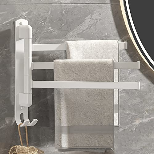 Porte Serviette, Accroche Serviette Salle de Bain, Porte Torchon sans Perçage, Auto-adhésif Porte Serviette Murale pour Salle De Bains ou Cuisine, Aluminium (Blanche - 3 Barre)