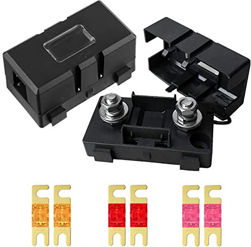 Hoembpn 2 Stück ANS Auto Sicherungshalter, 6 Stück Midi Sicherungen 40A, 50A, 200A Mega Sicherung, Anschraubbare Midi Sicherung für Auto, Elektrofahrzeug, Wohnmobil, Golfwagen