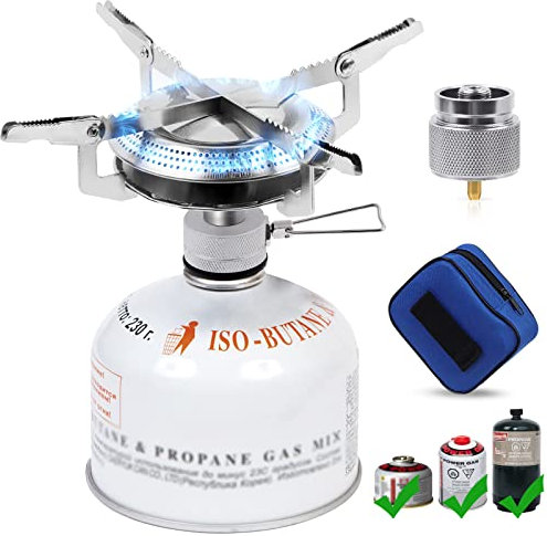 BILIPLE Réchaud à Gaz de Camping Portable, 3000W Pliable Mini réchaud à gaz pour Randonnée Camping Escalade Pêche Picnique BBQ