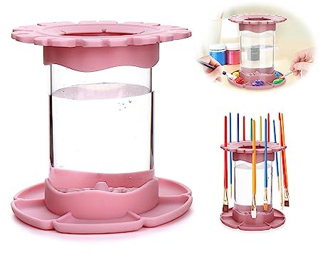 Silikon Pinselhalter Pinselbecher Spülbecher Malen - Abnehmbare Pinselwaschmaschine, Farbwanne, Tragbarer Transparenter Eimer, Multifunktionaler Shabu-Shabu-Pinselhalter, Malwerkzeuge (1 Stück Rosa)