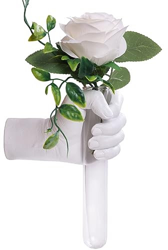 Wall Mounted Hands Vase - White Hand Sculpture, Hanging Wall Vase for Unique Decoration in Living Rooms, Entrance and Room