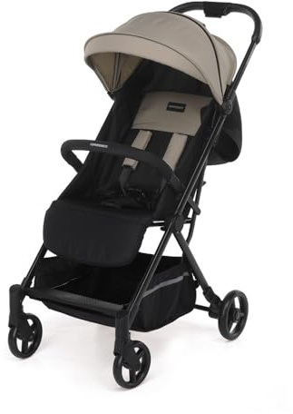 Foppapedretti Passeggino Compatto Voilà, per bambini 0-22 Kg (0-4 anni), Chiusura ad 1 mano, Self-Standing, Schienabile Regolabile, Trasportabile, Porta Oggetti, Telaio in Alluminio, Sabbia
