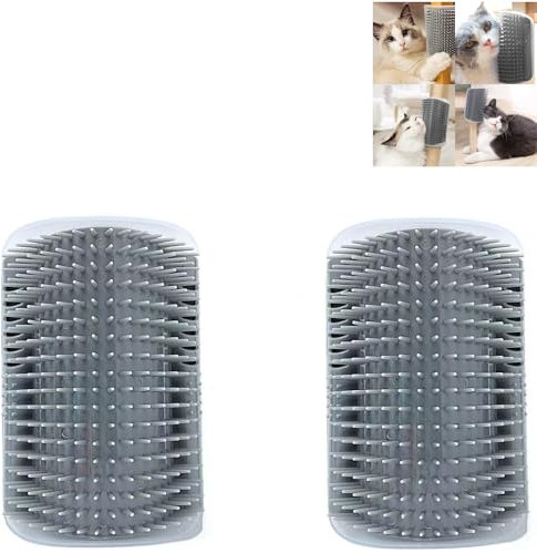 Katzenbürste,2 PCS Katzenbürste Wand Ecke,Katzen Bürste Cat Self Groomer,Wand Ecke Massagekamm,Massage Bürste Mit Packungen Schrauben Zur Juckreizmassage(Grau)