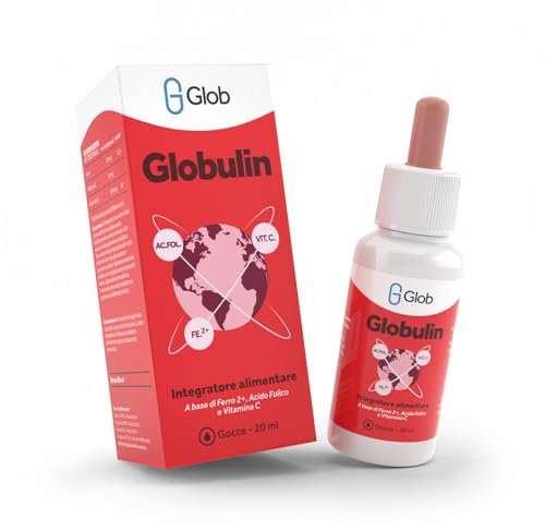 GLOBULIN Glob Research - Integratore alimentare in Gocce a base di Ferro, Acido Folico, Vitamina C. Gusto Arancia Rossa, Alto dosaggio. Ogni Goccia Equivale ad 1 mg di Ferro.Durata Flacone 60 Giorni.
