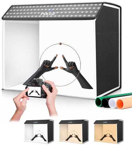 PULUZ Upgrade Photo Light Box Photograpy, 24x16x20“ Protable Photo Studio Box Tent Kit with Dimmable 3 Colors Temperatures 762 LED Lights & 4 PVC Photo Backgrounds for Jewellery Product Photography