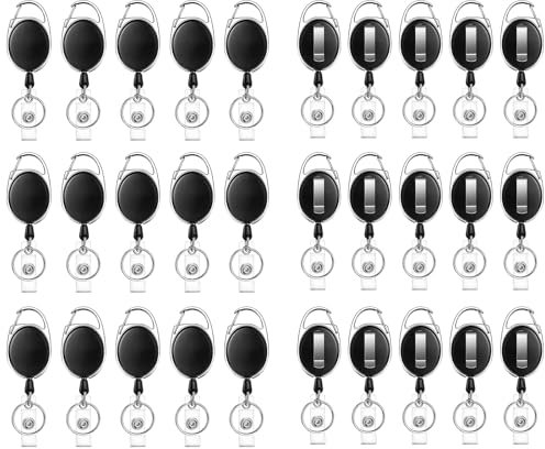 JEFURE Llavero Retractil Pack de 30, Llavero Extensible Retractil con Clip de Bolsillo, Llavero Extensible con Cordón Extensible de 63 cm, Llavero Retractil Tarjetas, para Portaidentificación y Llaves