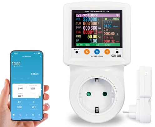 Jadeshay Wattmètre Prise Compteur d'Énergie WiFi Prise Consommation Electrique avec 8 Modes réglables, Écran LCD, Protection de Tension et de Courant 16A 230VAC, Contrôle Tuya APP