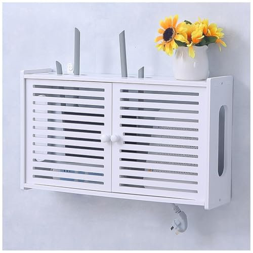 HUANHUZ Large Wireless Router Rack, Floating Shelves, Living Room Wall-Mounted WiFi Storage Box,TV Lower Plug-in Shielding Box Set-top Box
