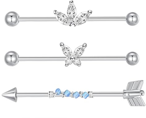 Besyvvin 3 st 38 mm industriella stänger rostfritt stål 14 g byggnadsställning skivstång silver svart guld rosa industriell piercing smycken pil fjäril