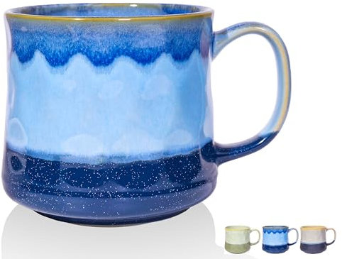 Grande tasse à café en céramique de 600 ml avec une grande poignée, grande tasse à thé pour le bureau et la maison, passe au micro-ondes et au lave-vaisselle, pour boire chaud et froid. (Bleu)