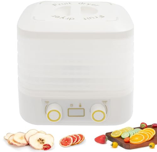 Dörrautomat, 160W Dörrgerät mit 5 Stock, 360 ° Effizientes Dry- 48H Timer - LED-Display, 35-70℃ Temperaturregelung Food Dehydrator, 50DB Gefriertrockner für Lebensmittel Fleisch Gemüse Früchte (Weiß)