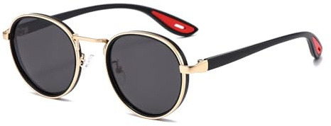 LJCZKA Retro Round Polarized Sunglasses for Men Women Vintage Circle Polarised Sunglasses Trendy Metal Frame Shades Unisex UV400 Protection (Black Gold Grey)