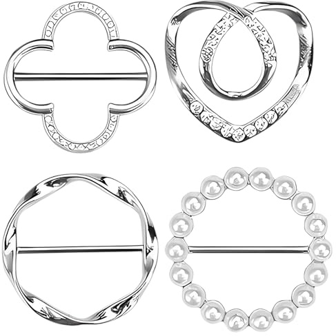 EVTHUR Lot de 4 pinces à t-shirt en métal argenté pour femme - Boucle à nœud - Boucle en métal tendance - Pour t-shirt lâche, vêtements, écharpe