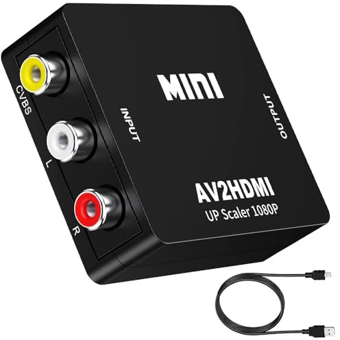 Flsazrx RCA to HDMI Converter,1080P RCA Composite CVBS AV to HDMI Video Audio Converter Adapter with USB Power Cable,Compatible with N64 Wii PS2 Xbox VHS VCR Camera DVD, Support PAL/NTSC
