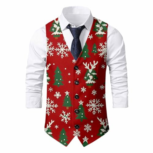 Genérico Chaleco de Diversión para Hombres Navidad Festiva Feliz Papá Noel Chaleco Navidad Corbata Bolsa PañUelo Cuadrado Conjunto de Traje Abrigo de Papá Noel