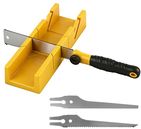 Gehrungslade mit Japansäge Set, Gärungsschablone mit Säge für Holz Kunststoff Robustes, 4-teiliges Handsäge-Set, Schnittwinkel: 45°, 90° & 135°, Schneidlade mit 3 Sägeblätter für Präzise Holzarbeiten