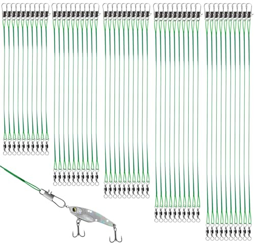 INNAL 100 Stücke Stahlvorfach Hecht Angeln Set Hecht Vorfach Angeln 10/15/20/25/30cm Stahlvorfächer mit Wirbel Karabiner Edelstahl Vorfach zum Spinnangeln Spinnvorfach für Salzwasser Süßwasser