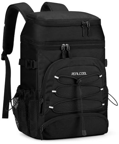 RealCool 33 Can Insulated Soft Cooler Backpack, Leakproof Lunch Ice Bag | PEVA liner,16-Hour cold,Multi-Compartment, Breathable Shoulder and Back,Perfect for men,women,camping/beach/picnic/travel
