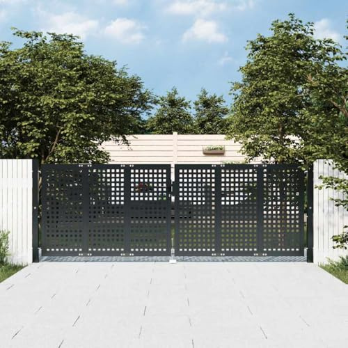 LoogCape Anthracite Steel Garden Gate, 300 x 75 cm, Wing Gate with Wire Mesh, for Driveway and Property, Lockable with Lock, Posts and Hinges, Weatherproof