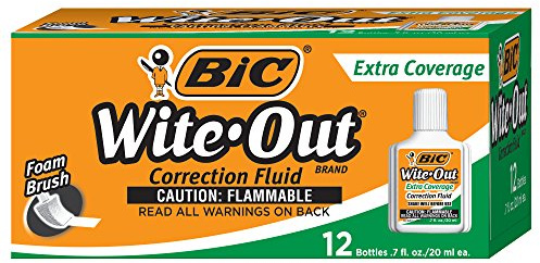 BIC Wite-Out Brand Extra Coverage Correction Fluid, 20 ml, White, 12-Count
