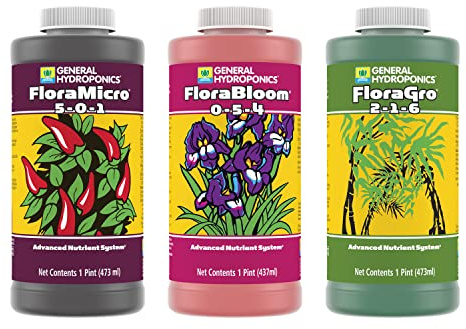 General Hydroponics FloraSeries Advanced Nutrient Fertilizer System, 3-Part Bundle with FloraMicro, FloraBloom and FloraGro, 16 oz.