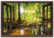 ARTLAND Wanddeko Leinwand Bilder Wandbild 130x90 cm Fensterblick Wald Natur Landschaft Bach Sonne Baum Sonnenstrahlen T6AJ