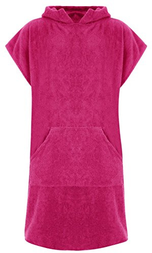 Adore Childrens Hooded 100% Cotton Changing Robe with Pocket Beach Terry Towelling Poncho Towel Swimming Surf,Pink, 10-13 Years