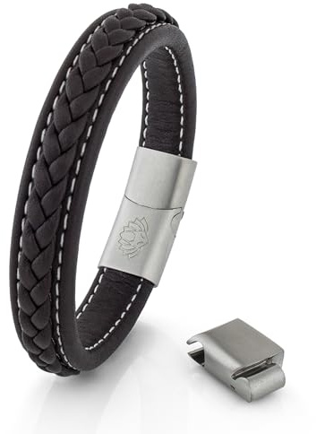 Akitsune Fides läderarmband | armsmycken kvinnor män rostfritt stål män armband, 21 centimeters, Läder