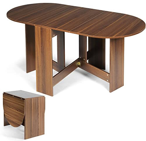 TANGZON Folding Drop Leaf Dining Table, 163x80x75cm Extending PC Laptop Workstation, Small Space Wooden Desk for Kitchen, Living Room, Office