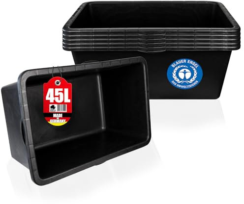 BigDean 5x Mörtelkasten 45 Liter Eckig Miniteich Baueimer - 70 x 39 x 22 cm - Speiswanne Zementwanne Mörtelwanne - Made in Germany - Blauer Engel