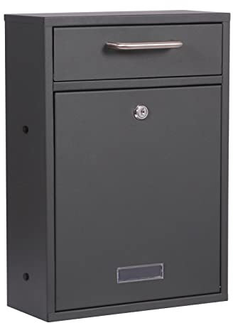 Wiltec Buzón Antracita V52 casilla de Correo con Placa de identificación, mirillas y 2 Llaves como buzón de Pared o buzón Independiente