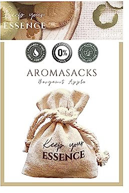 Aromasacks Home - Deodorante per armadi e cassetti. Profumo di bergamotto e mela. Durata 8 settimane. Sacchetto di lino con perle aromatiche. Essenza naturale 0% Alcool