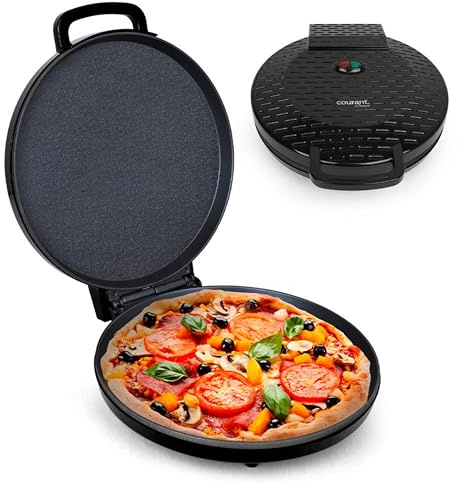 Courant Countertop Pizza Maker 12 inch Pizzas Machine, Newly improved Cool-touch Handle Non-Stick plates Pizza oven & Calzone Maker, Electric Oven for Home or School, 12” Indoor Grill/Griddle, Black