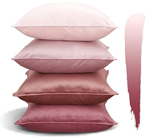 JOTOM Samt Kissenbezug 45x45 cm 4er Set Farbverlauf Serie Dekorative Dekokissen Sofakissen Kissenhülle für Bett Sofa Schlafzimmer Wohnzimmer Balkon (45x45cm, Rosa Serie)