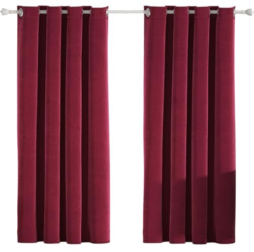 Ystyle Gardinen Samt 2er Set, Thermovorhang Kälteschutz, Vorhang Blickdicht 100%, 140×180cm, Wärmeschutzvorhang, Thermovorhang Gegen Kälte Und Hitze, Curtain Verdunkelungsvorhang, Weinrot