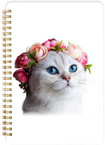 Mlife A5 Anteckningsbok, Spiralbunden Anteckningsbok - 160 Sidor, 100 g/m² Bläcktät Papper, Inbunden Anteckningsbok med Fickor, Resårband för Vuxendagbok & Bullet Journal Dagbok (Katt)