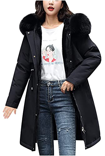 Yolimok Manteaux Duvet Femme Doudoune Élégant Longue Manteau Hiver Manteau Zippé épais Chaud Parka Blouson avec Capuche Fourrure Grande Taille Duvet en Coton Veste Chaud éPais Long Elegant