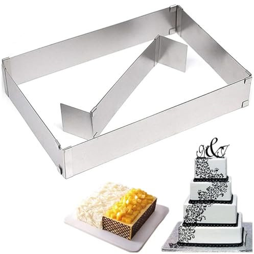 Karkar Backrahmen Rechteckig Verstellbar Edelstahl - Backform Rechteckig 27 * 18 * 5cm Hoch Verstellbare Kuchenform Eckig