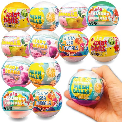 Lavatelli Lot de 12 jouets anti-stress, cadeaux fins de fête d'anniversaire pour enfants, surpese en capsule 6,5 cm, assortiment mixte toujours différent, jeux, gadgets, pensées et idée cadeau garcon