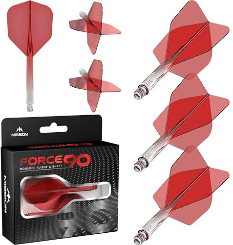 Mission Darts Force 90 | Sistema Integrado de Vuelo y Eje de Dardos Moldeado de Precisión, Paquete de 3 Vuelos y Tallos de Dardos Profesionales Altamente Duraderos Combinados | Estándar No.6