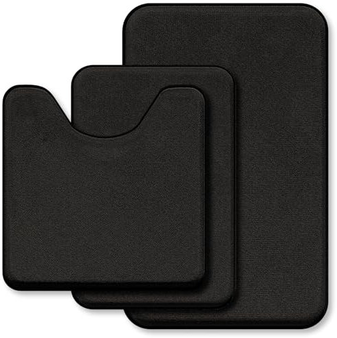 Black Bathroom Rug Set Memory Foam Bath Mats 3 Piece with Toilet Mats, Soft & Supportive, Shock Absorbing, Water Absorbent, Non-Slip Bath Rugs, Machine Washable, Area Rug, Home Decor Accessories