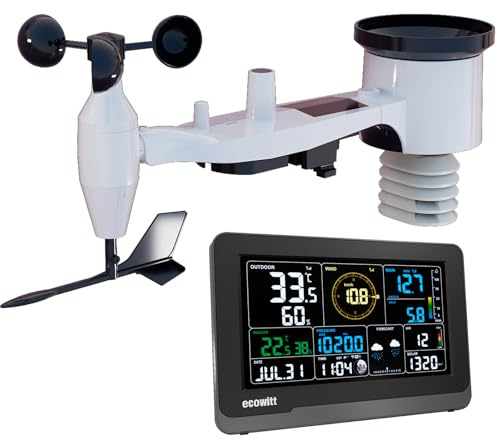 Ecowitt Wi-Fi Weather Station Array WS3900, 7 in 1 Garden Wireless Solar Weather Outdoor Sensor WS69 + 3 in 1 Home Indoor 7.5 inch Color LCD Large Display Console, Weather Monitoring System 868 MHZ