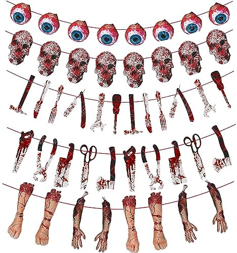 LURNODY 5 Pcs Decoración de Pancartas de Halloween Cuchillo Sangriento de Halloween Decoracion Halloween Terror, Adecuado para Halloween, Decoración de Bandera de Atmósfera de Terror de Casa Embrujada