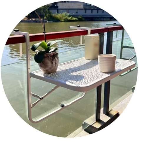 FENGZEQUAN Tavolo Sospeso for Balcone,Tavolino Pieghevole da Balcone,Tavolo da Appendere a Sospensione di Ferro, Tavolo da Ringhiera Altezza Regolabile a 3 Livelli, Ferro, Nero(White)