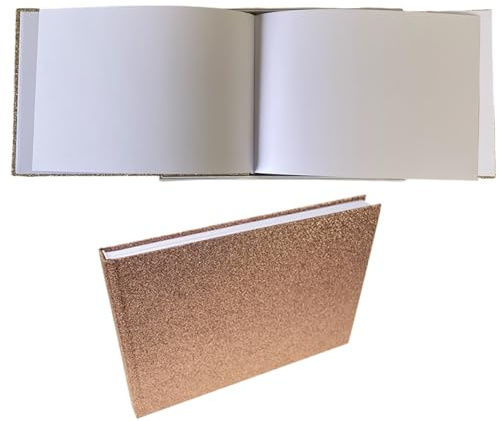 Glitter Guest Book, 80 Blank Pages 160 Sides Wedding Guestbook, Silver, Rose Gold, Champagne, Scrapbook - Boxed Case. Guest to Sign, Baby Shower, Birthday Christening, Funderal, Autograph (Rose Gold)