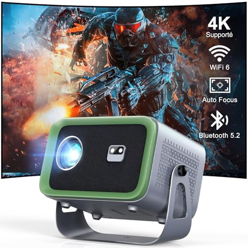 【Auto Focus/Keystone】 Videoproiettore 4K supportato WiFi6 Bluetooth, 360°Rotating&Zoom 50%, 18000L Smart Proiettore Video Full HD 1080P, Mini Retroproiettore portatile da 300