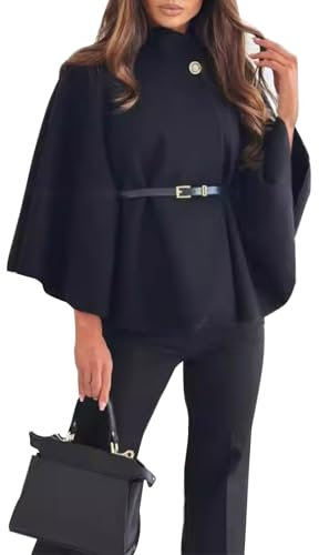 FUPODD Damen Poncho Pullover Rollkragen Strick Ponchos Capes Frauen Mit Gürtel Winterpullover Elegant Winterumhang Damenpullover Winter Herbstjacke Frühling Umhang Geschenk Geburtstag Weihnachten