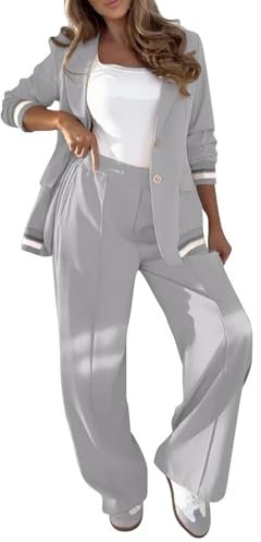 HOOUDO 2 Piece Outfits Women Summer Long Sleeve Jackets Wide Leg Pants Loungewear Streetwear Tracksuits Ladies Trouser Suits Co Ord Sets My Orders