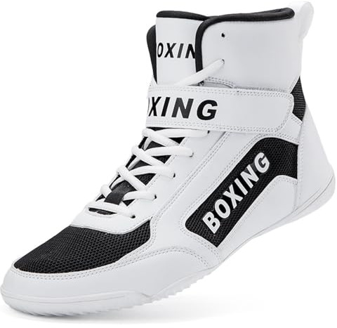 Hiuzylqx Boxningsskor för herrar, höga brottningsskor, andningsbara för gym, styrkelyft, bodybuilding och träning,White,37 EU