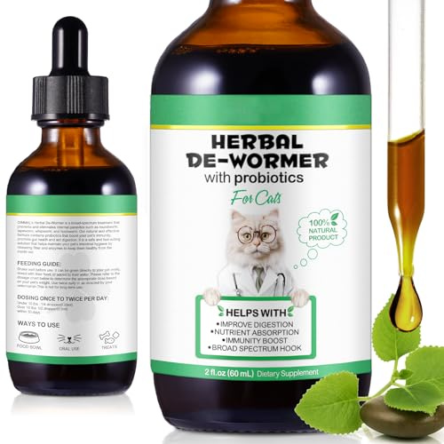 Wurmkur für Katzen 60ml,Wurm Kraut Liquid Tropfen,Fördert Die Darmgesundheit, Natürliche Verbesserung der Verdauung, Immunitätsschub Kräuterentwurmer mit Probitika, Anti-Parasiten